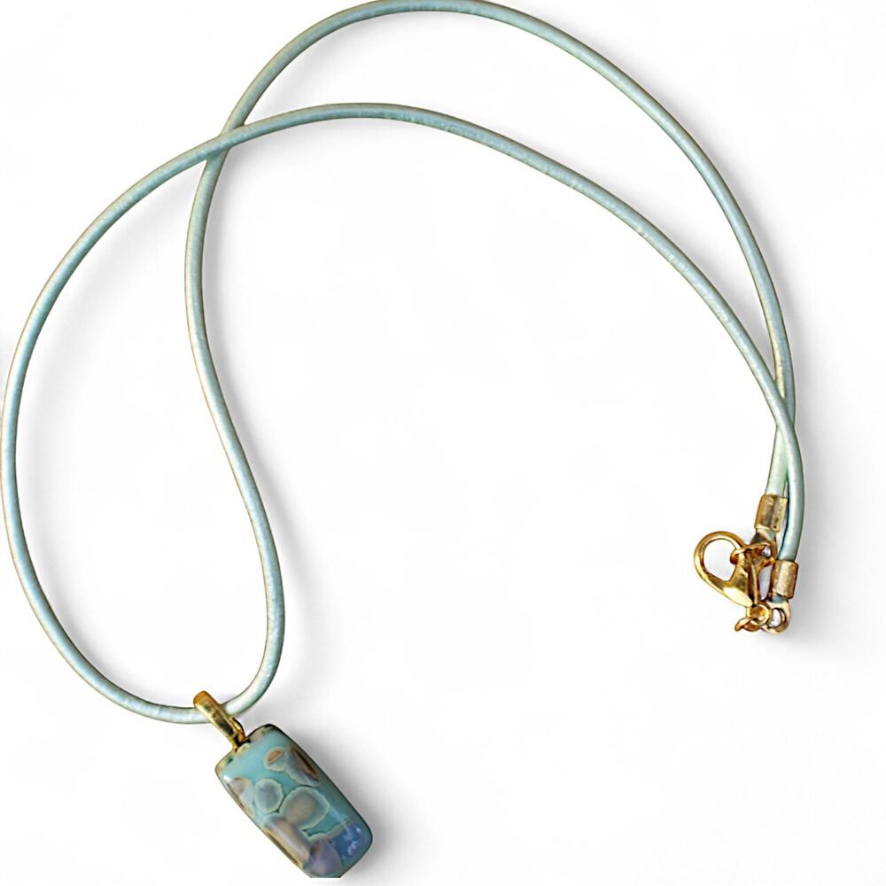 Aqua Teal Rectangular Pendant With Gold Accents O… - image 3
